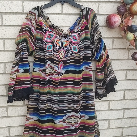 Boho Embroidered Off-Shoulder Top - Multicolor - Picture 3 of 10